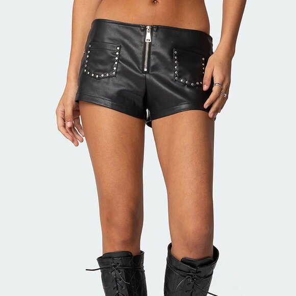 EUC Edikted Studded Faux Leather Micro Shorts - Picture 3 of 7